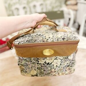 Floral Tapestry Cosmetic Train Case with Brown Trim